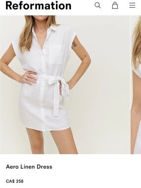 Reformation White Linen Shirt Dress with Tie Waist 100% LINEN